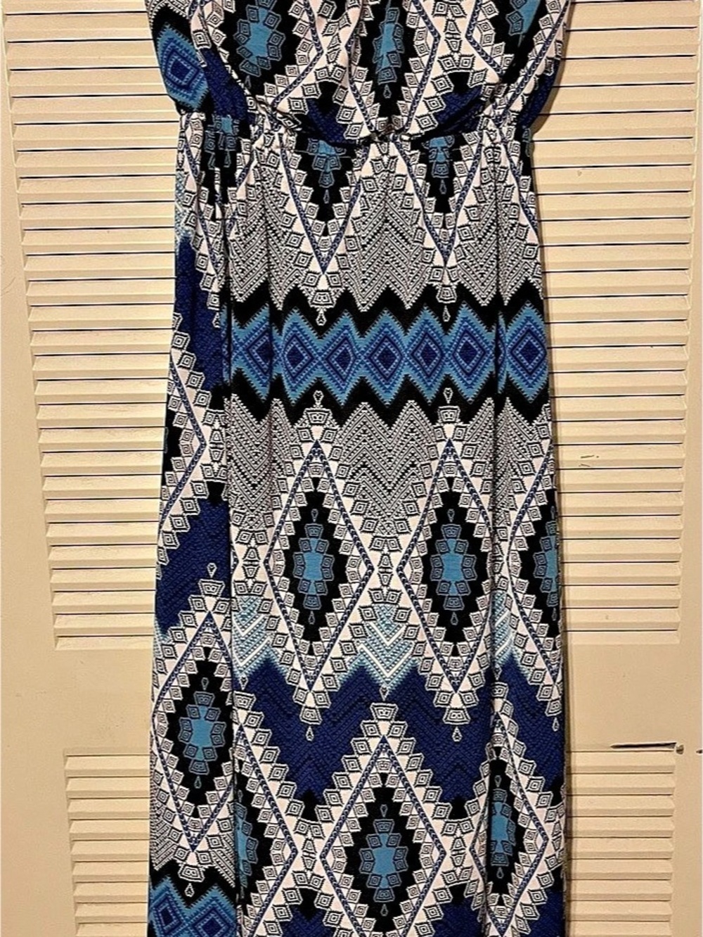 Geometric Maxi Dress in Blue, Black & White Like New